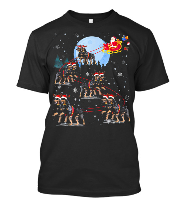 Santa Sleigh Doberman Reindeer Moonlight Adventure T-Shirt