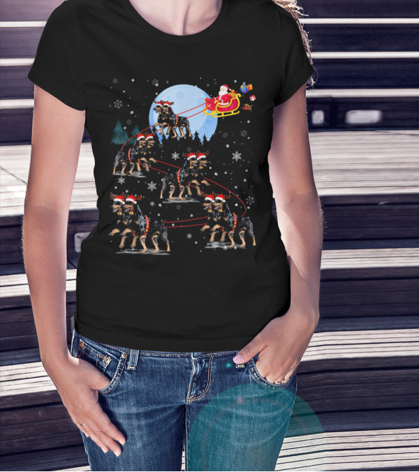 Santa Sleigh Doberman Reindeer Moonlight Adventure T-Shirt