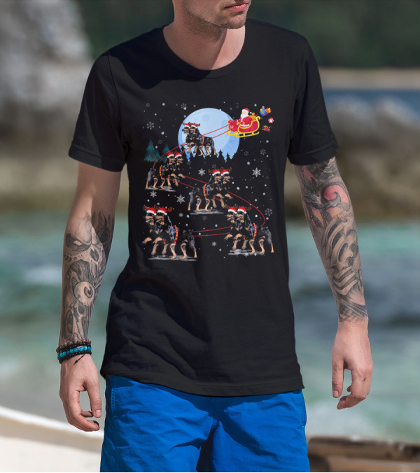 Santa Sleigh Doberman Reindeer Moonlight Adventure T-Shirt