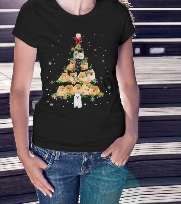 Pomeranian Christmas Tree X Mas Festive Canine Holiday Spirit T-Shirt