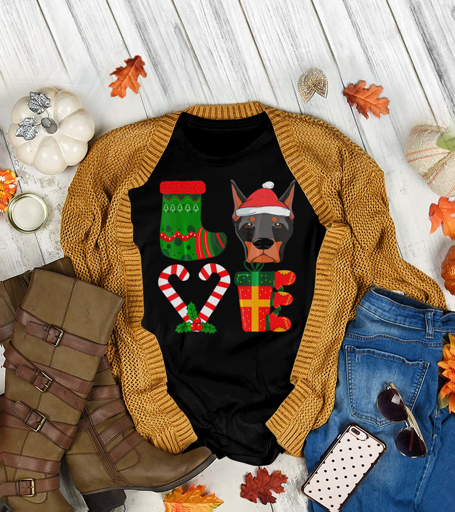 Lover Doberman Christmas Funny Dog Festive Holiday Gift T-Shirt