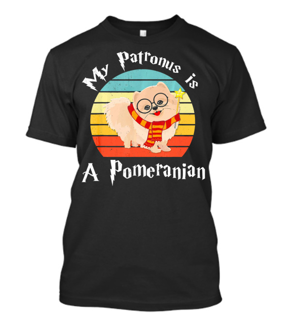 My Patronus Is A Pomeranian Retro Wizard Dog With Scarf And Wand T-Shirt