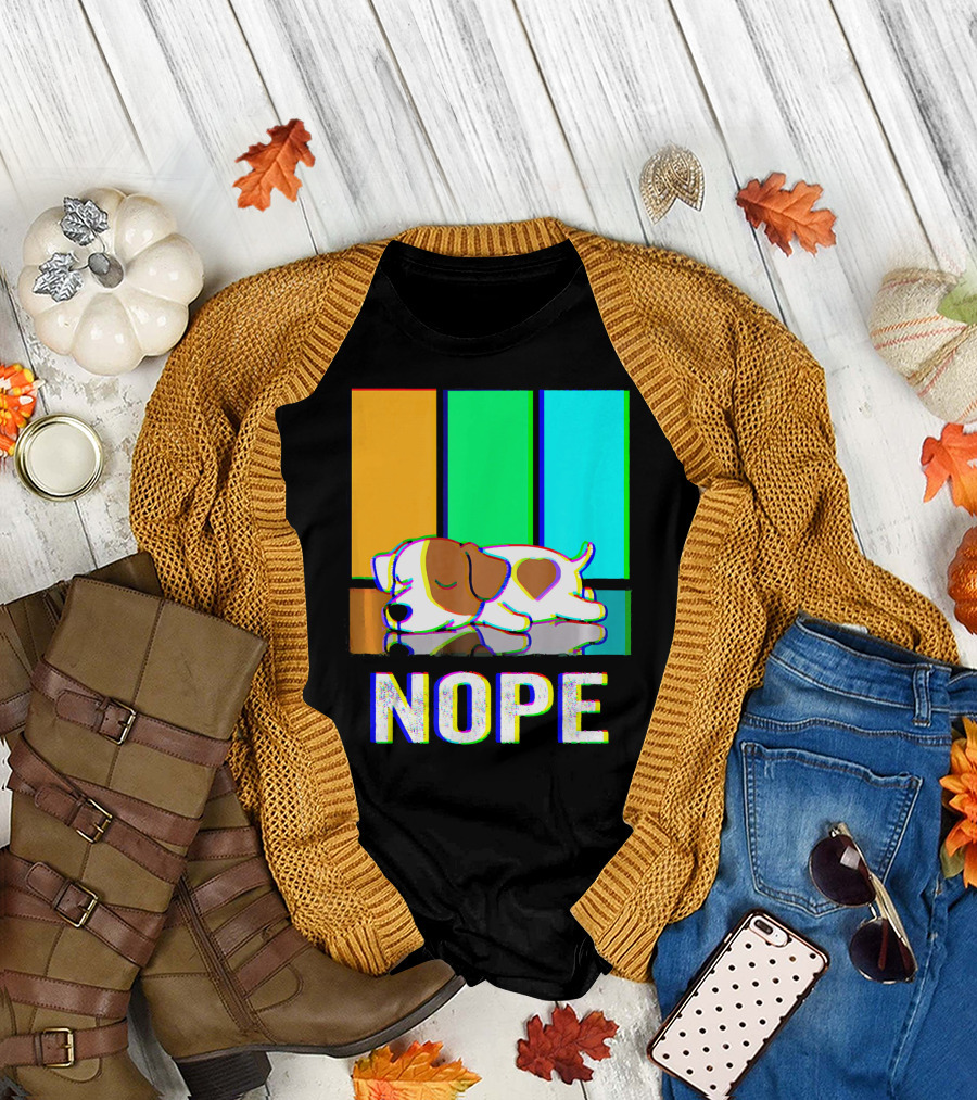 NOPE Jack Russell Terrier Sleeping with Colorful Stripes T-Shirt