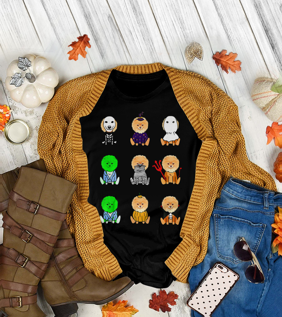 Pomeranian Dog Halloween Costumes Ghost Witch Mummy Devil Pumpkin Skeleton T-Shirt