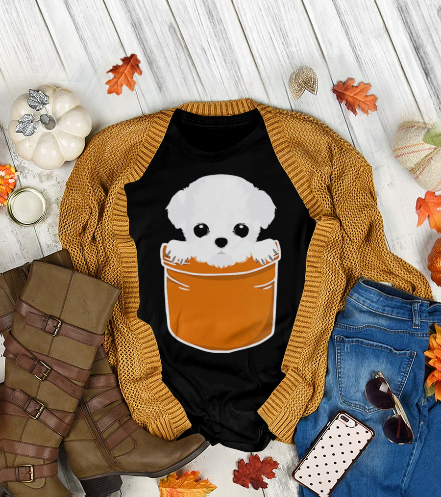 Pocket Maltese Puppy in Orange Container T-Shirt