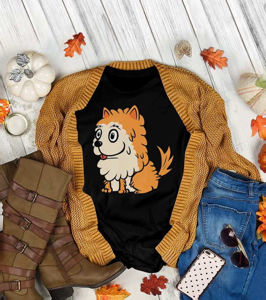 Pomeranian Cartoon Cute and Funny Dog T-Shirt
