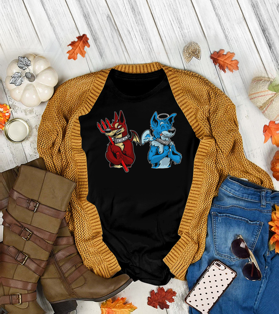 Good vs Evil Doberman Pinscher Angel Devil Contrast T-Shirt