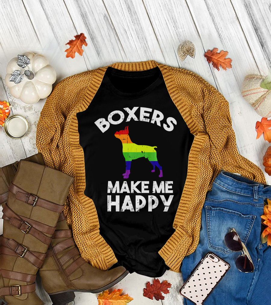 Boxers Make Me Happy Rainbow Boxer Dog Love T-Shirt
