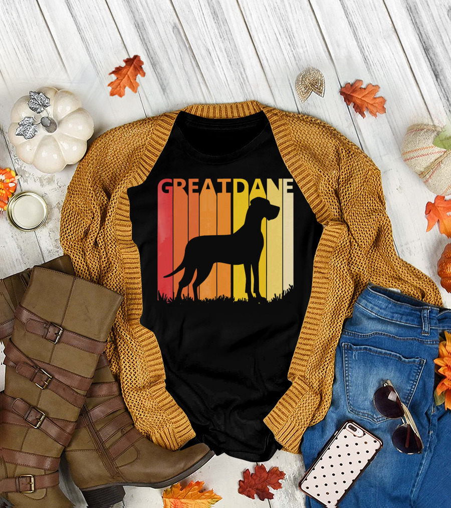Great Dane Retro Silhouette Dog Vintage Sunset T-Shirt