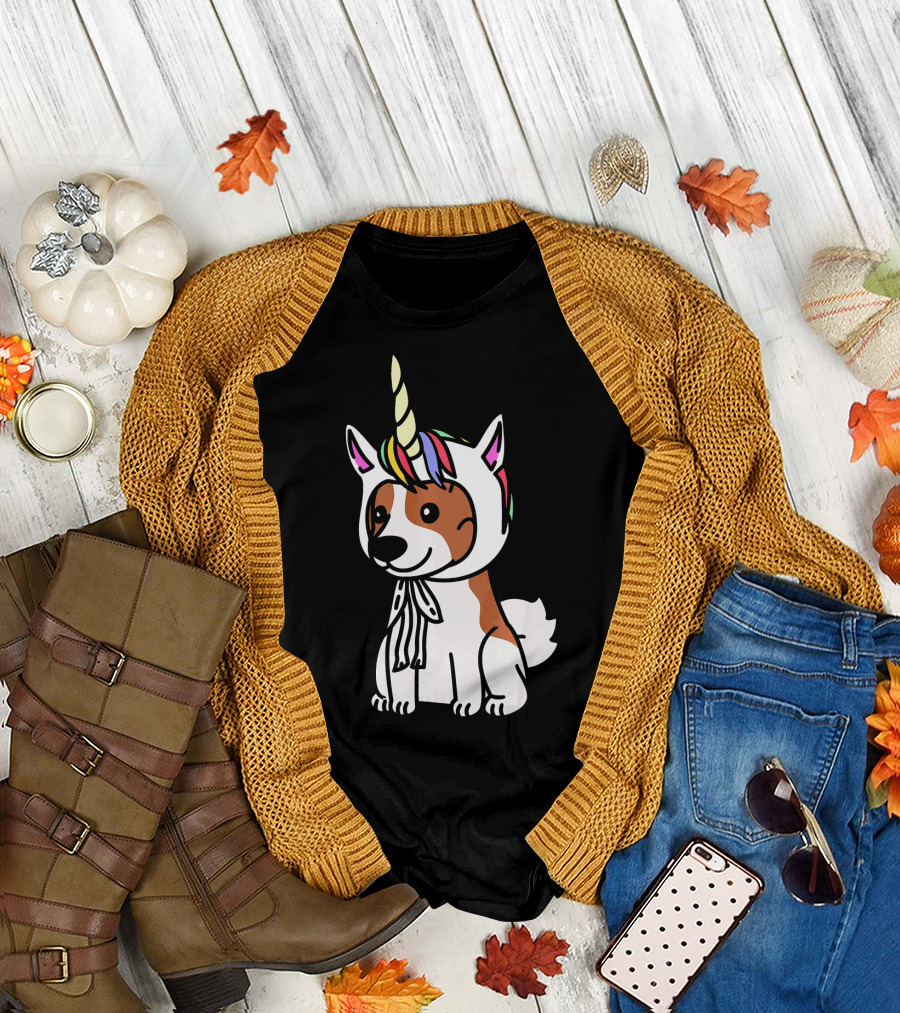 Funny Papillon Dog with Unicorn Hat T-Shirt