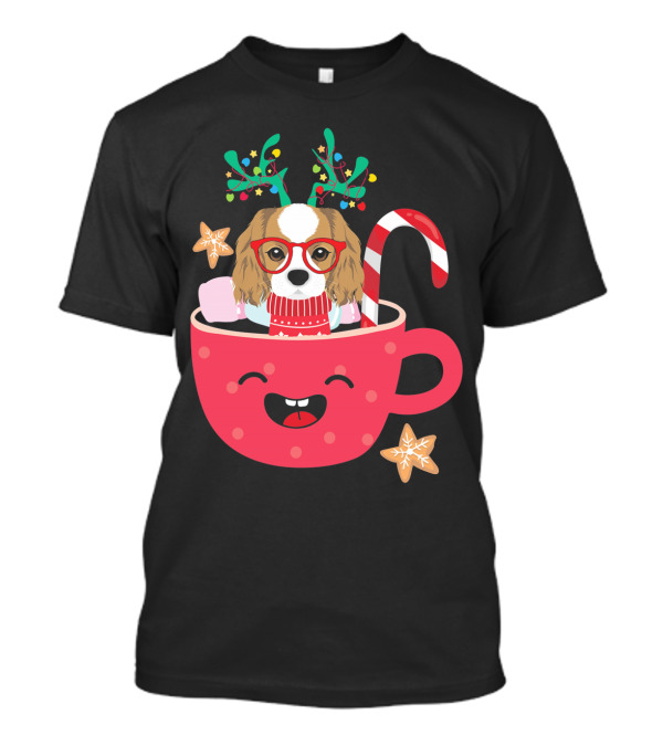 Swea Christmas Cavalier King Charl Reindeer Antlers Candy Cane Red Cup Gingerbread Cookies T-Shirt