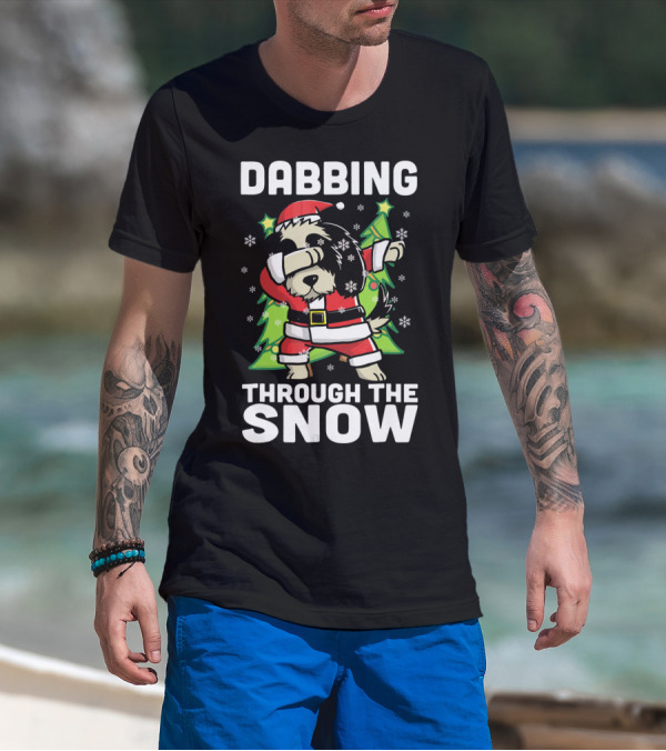 Dabbing Through The Snow Shih Tzu In Santa Outfit With Christmas Trees And Snowflakes T-Shirt