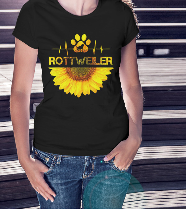 Rottweiler Paw Heartbeat Sunflower T-Shirt
