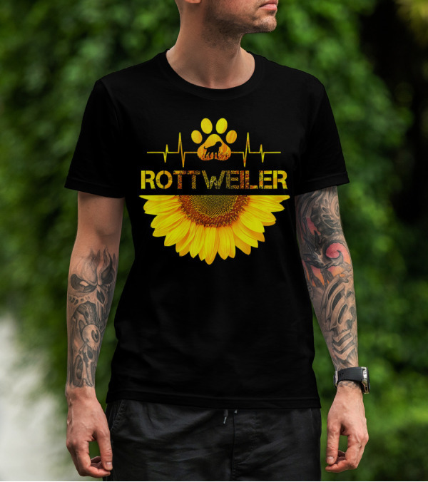 Rottweiler Paw Heartbeat Sunflower T-Shirt