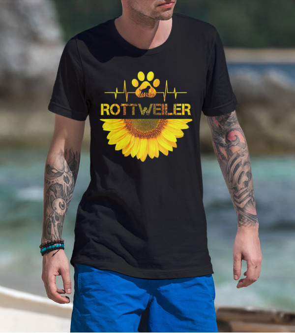 Rottweiler Paw Heartbeat Sunflower T-Shirt