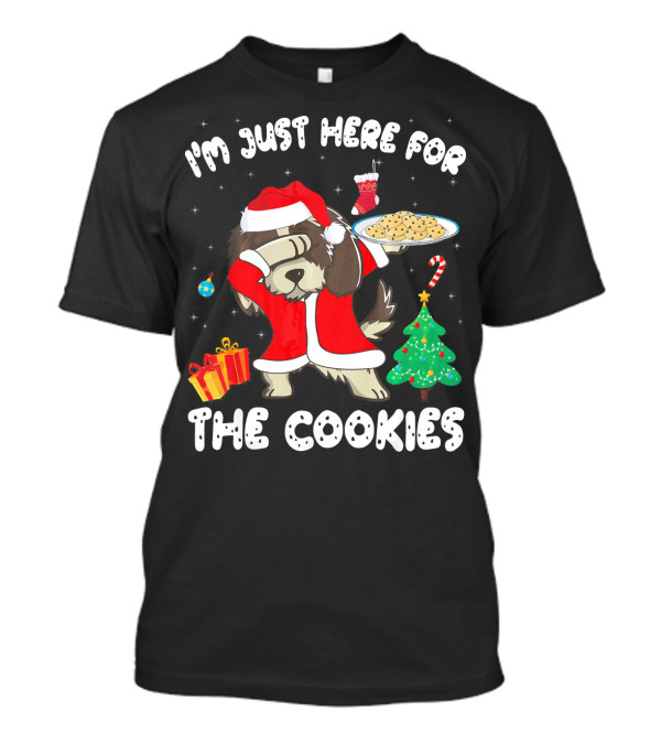 I'm Just Here For The Cookies Shih Tzu Christmas Dabbing Santa Hat T-Shirt