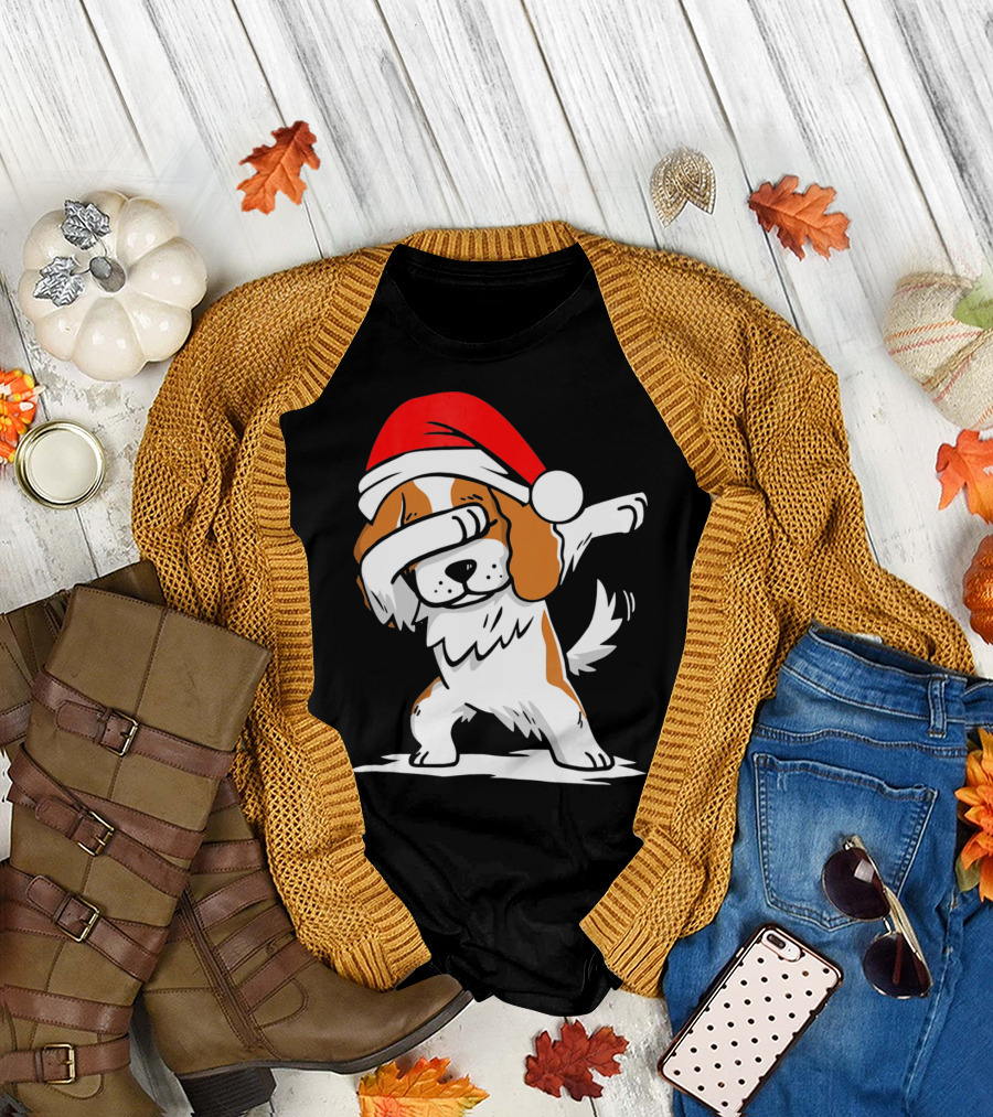 Santa Hat Cavalier Dog Dab Pose T-Shirt