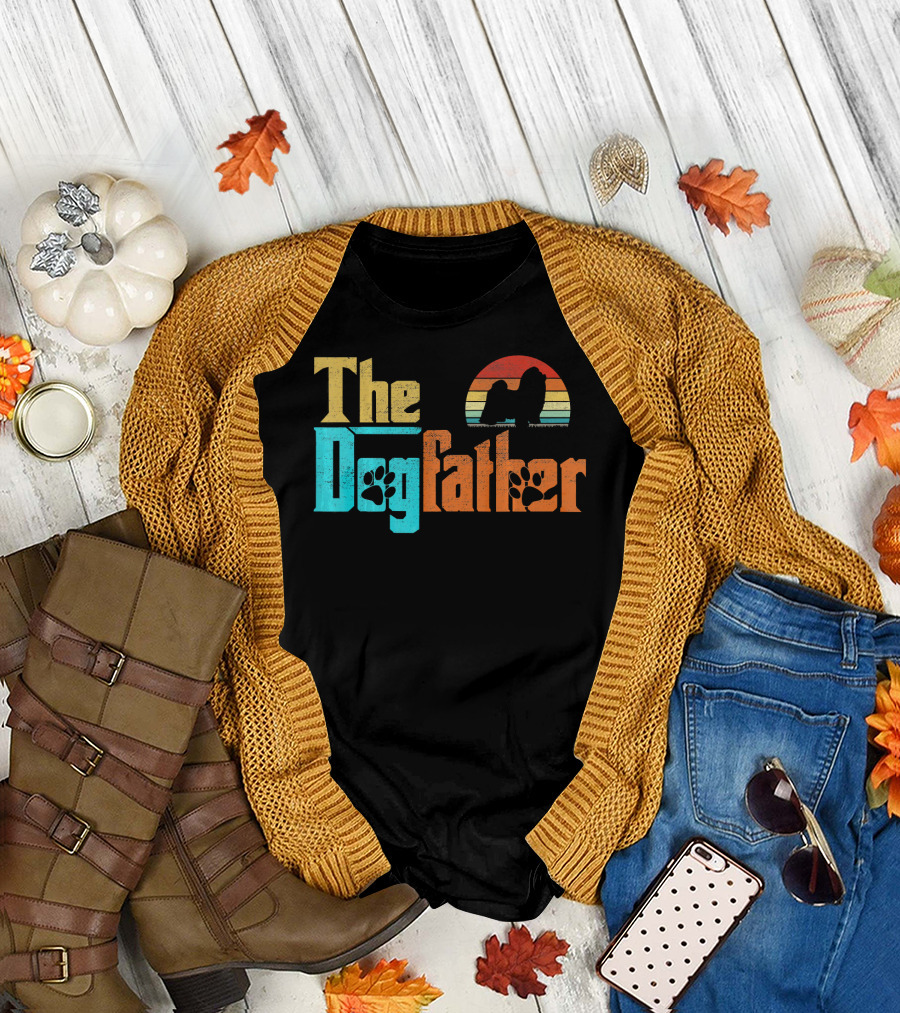 The Dogfather Vintage Shih Tzu Funny Dog Retro Sunset T-Shirt