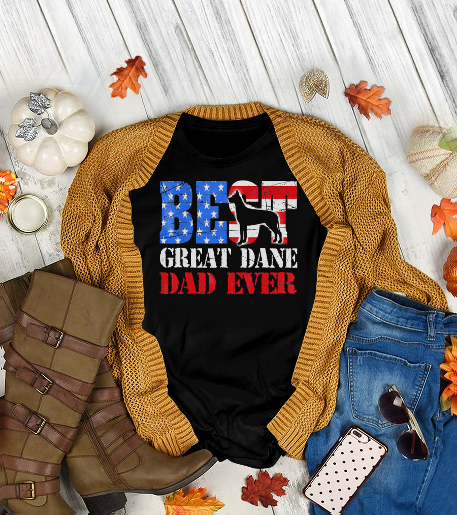 BEST GREAT DANE DAD EVER USA FLAG T-Shirt