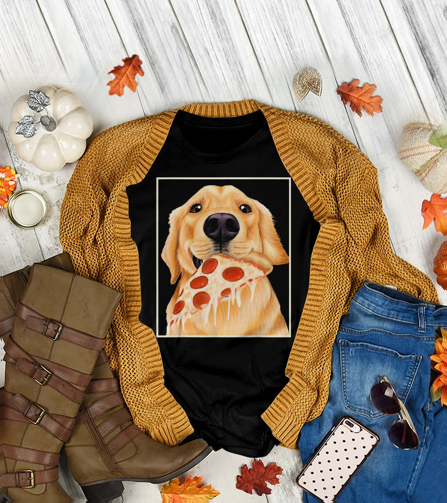 Golden Retriever Enjoying Pepperoni Pizza T-Shirt