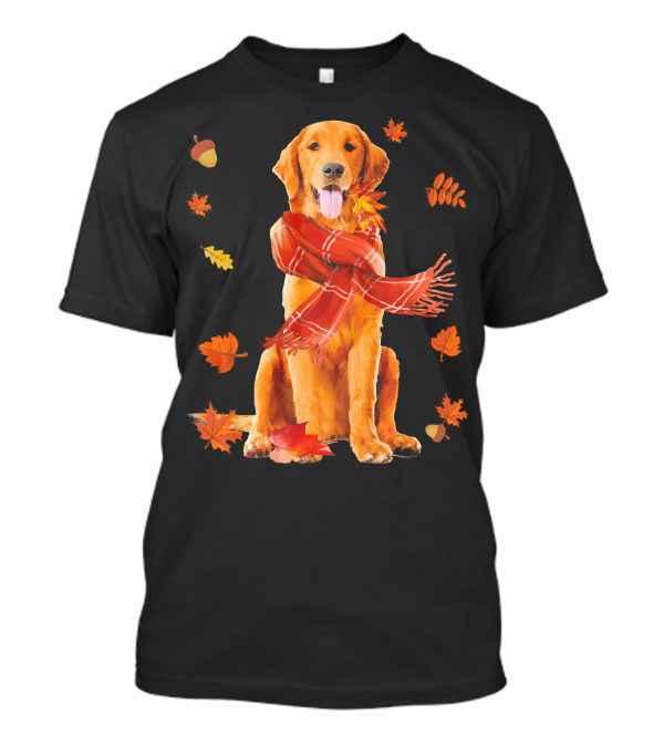 Golden Retriever With Scarf And Autumn Leaves T-Shirt