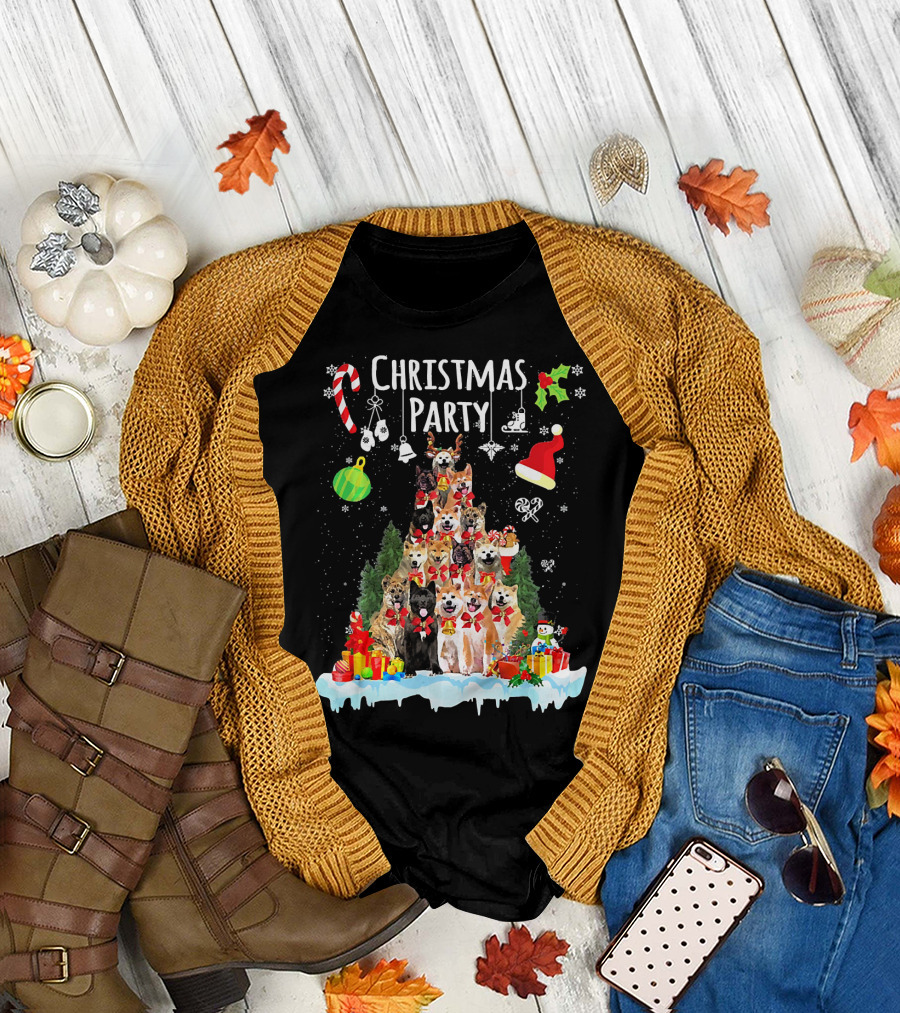 Christmas Party Akita Dogs Funny Xmas Cosplay T-Shirt