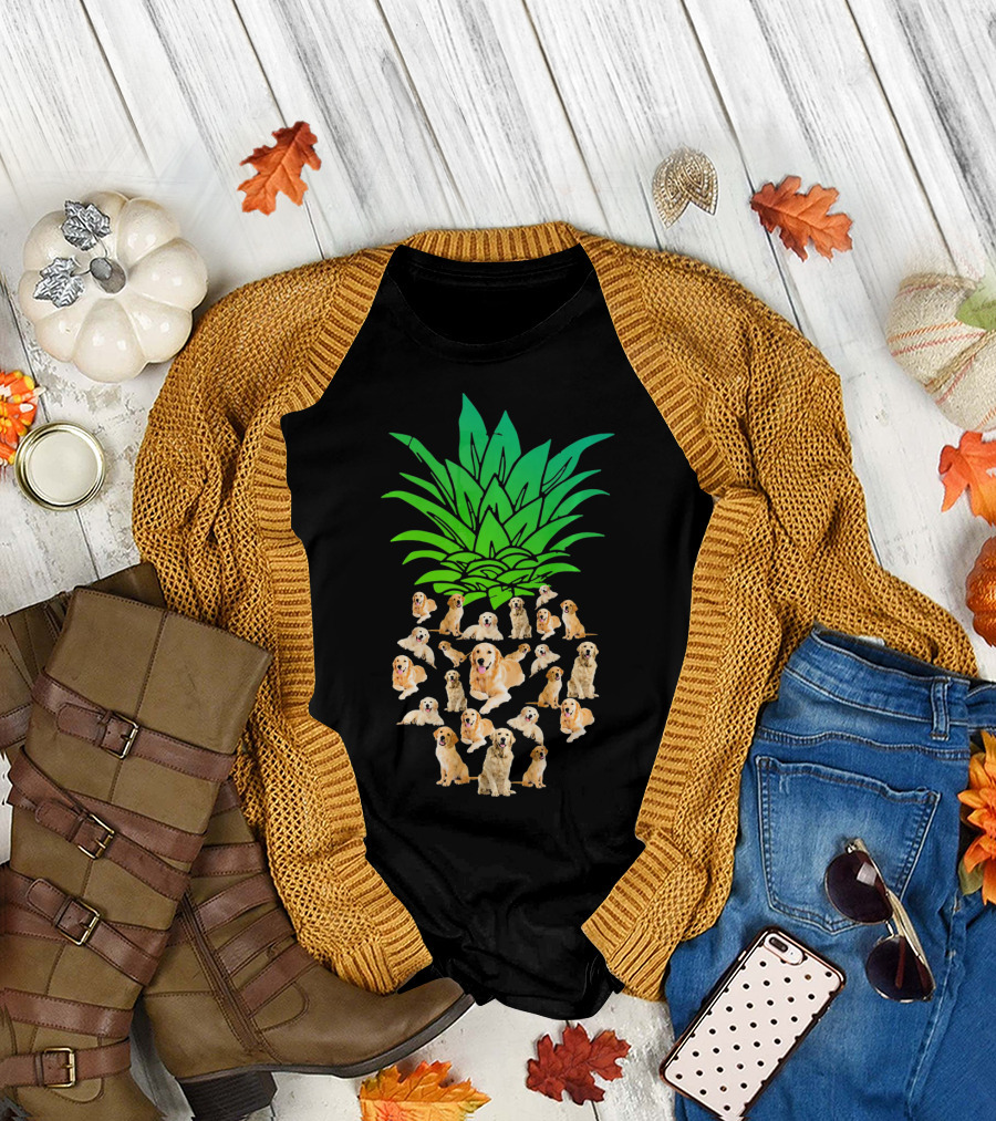 Golden Retriever Puppies in Pineapple Shape T-Shirt