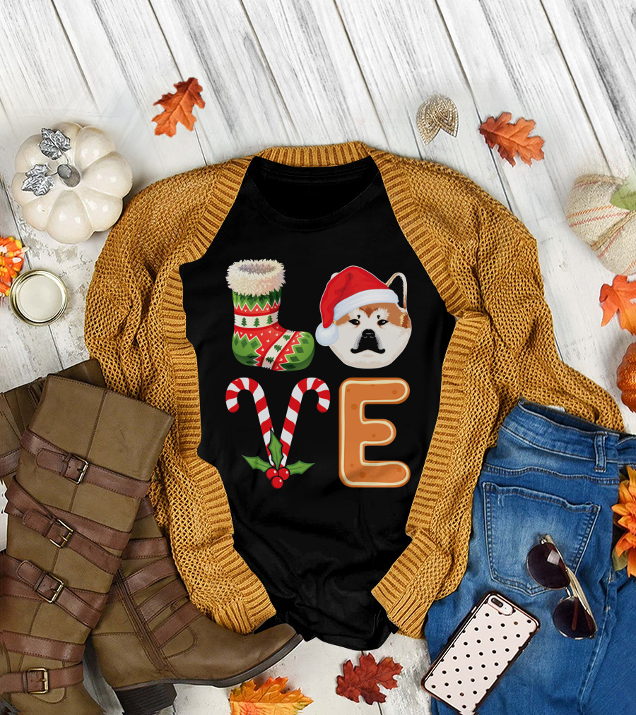 Akita Lover Christmas Stocking Candy Cane Love Holiday Dog T-Shirt