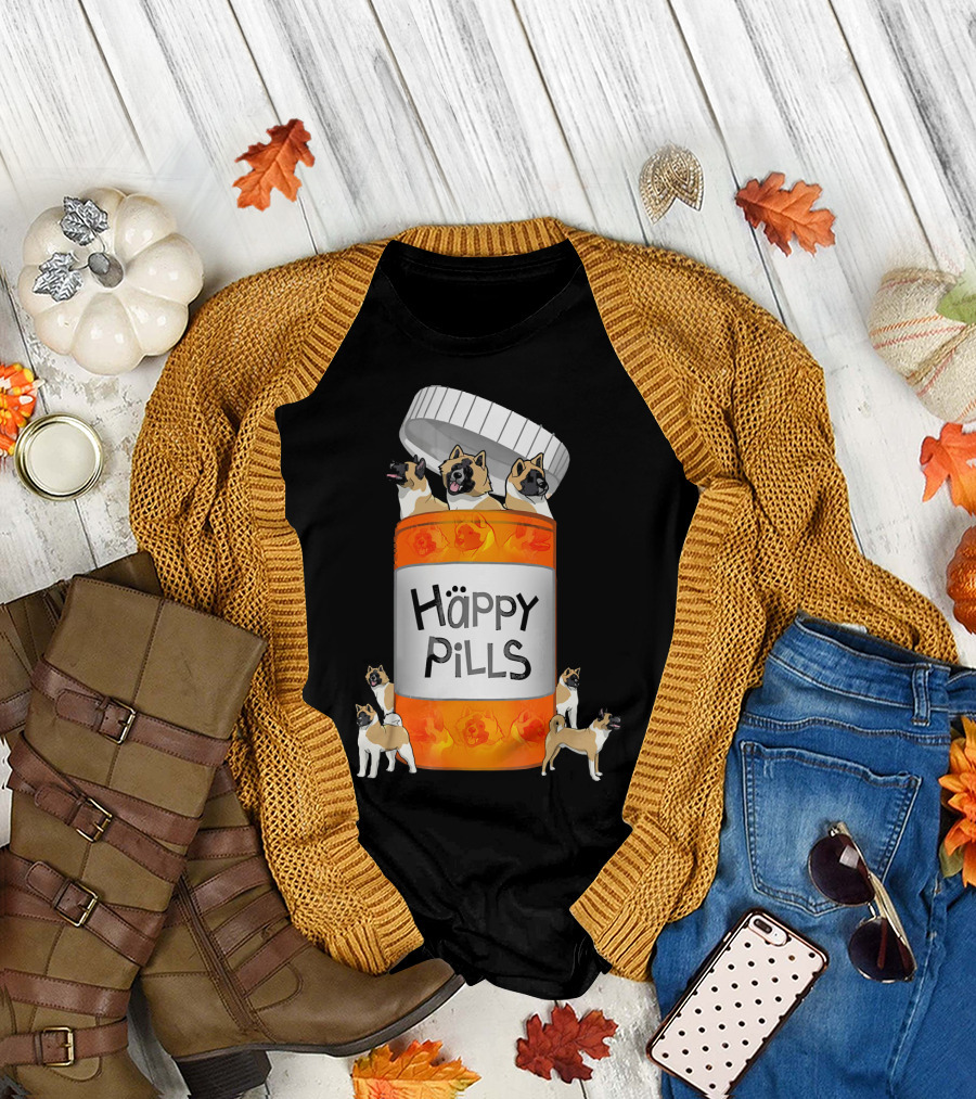Akita Dogs in Happy Pills Bottle T-Shirt