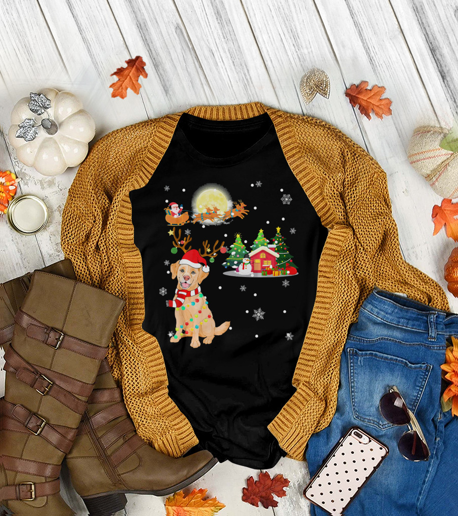 Santa Sleigh Moon Labrador Retriever Christmas Trees Snowflakes T-Shirt