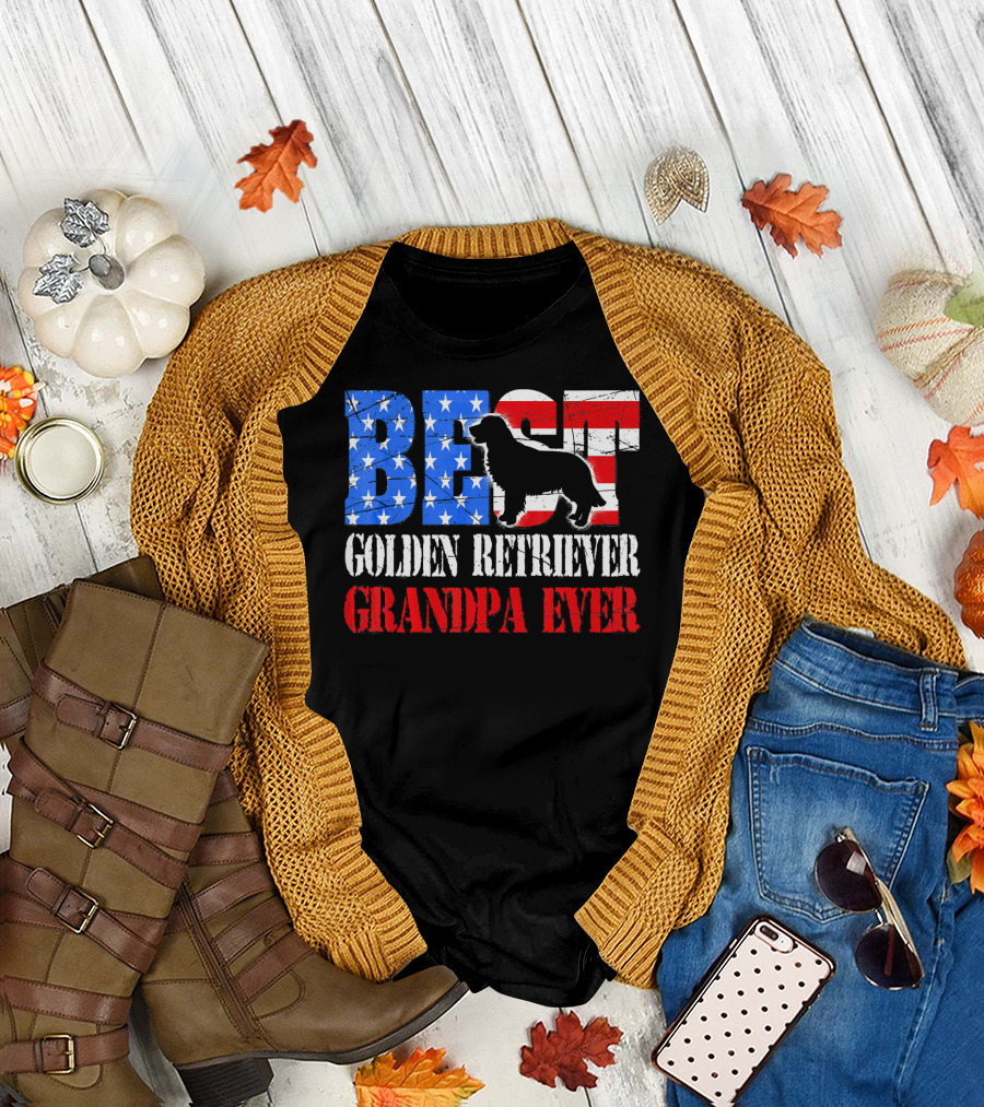 BEST GOLDEN RETRIEVER GRANDPA EVER USA FLAG STARS STRIPES DOG T-Shirt