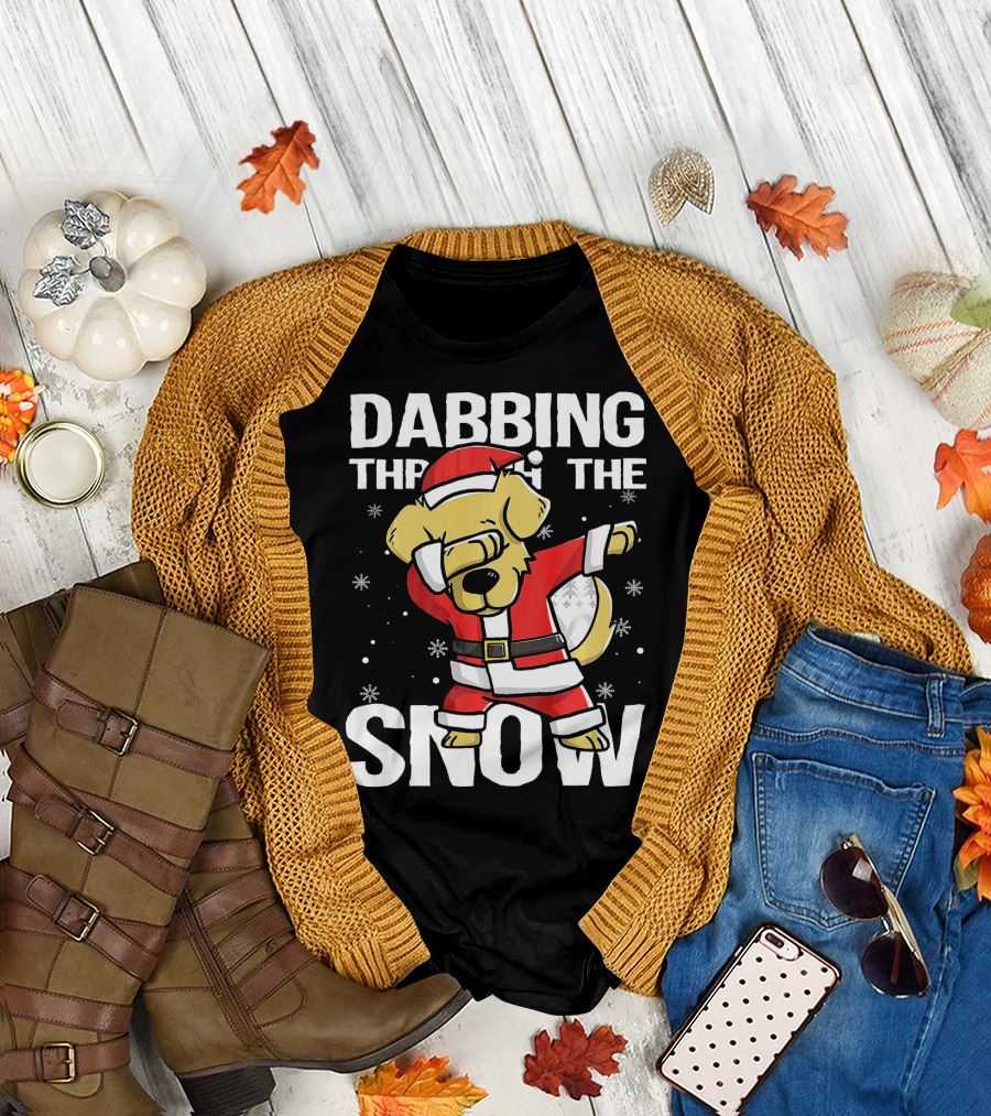 Dabbing Through the Snow Golden Retriever Santa T-Shirt