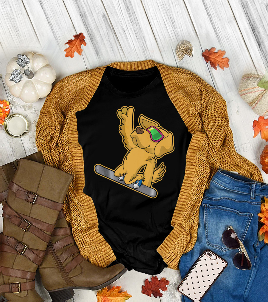 Golden Retriever Dog Snowboarding Adventure T-Shirt