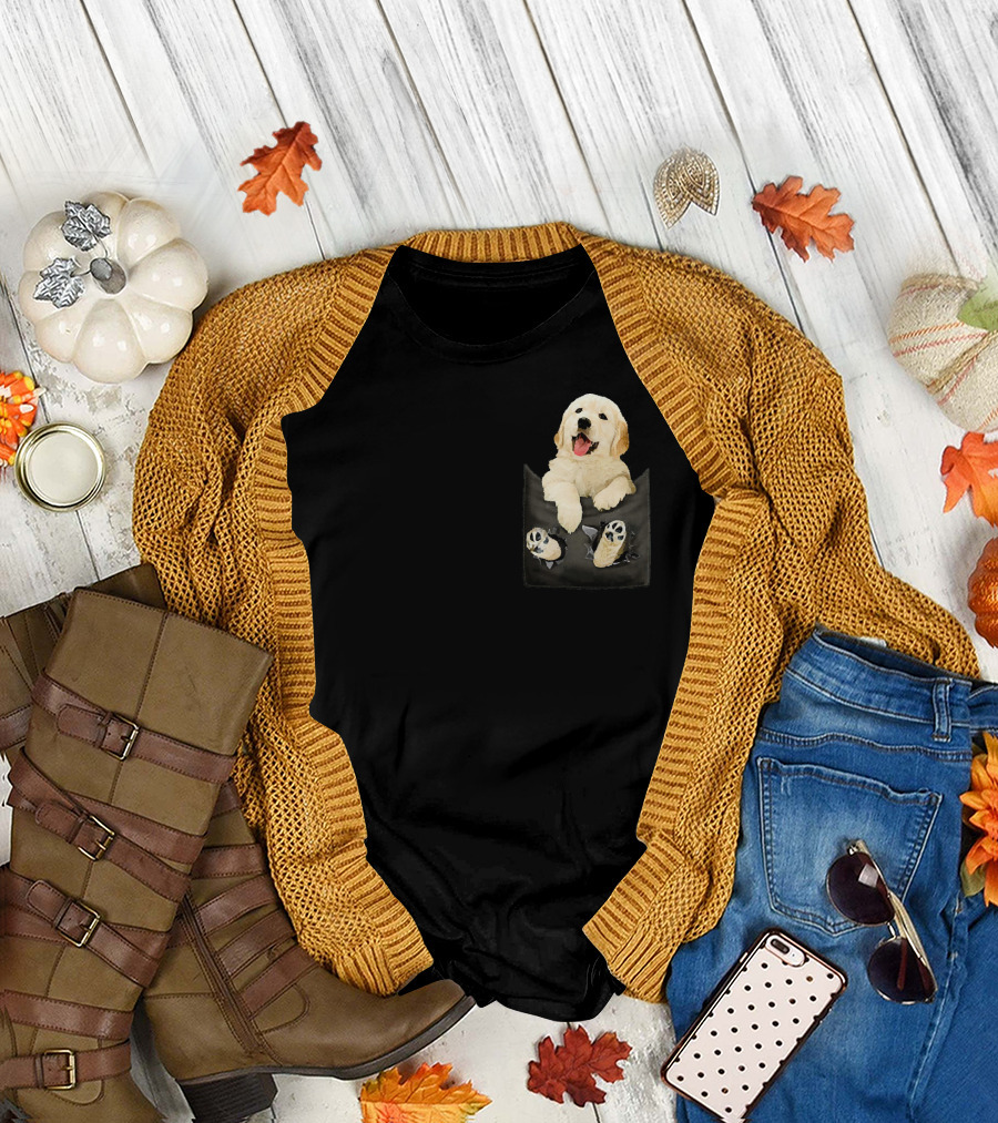 Golden Retriever Puppy in Faux Pocket T-Shirt