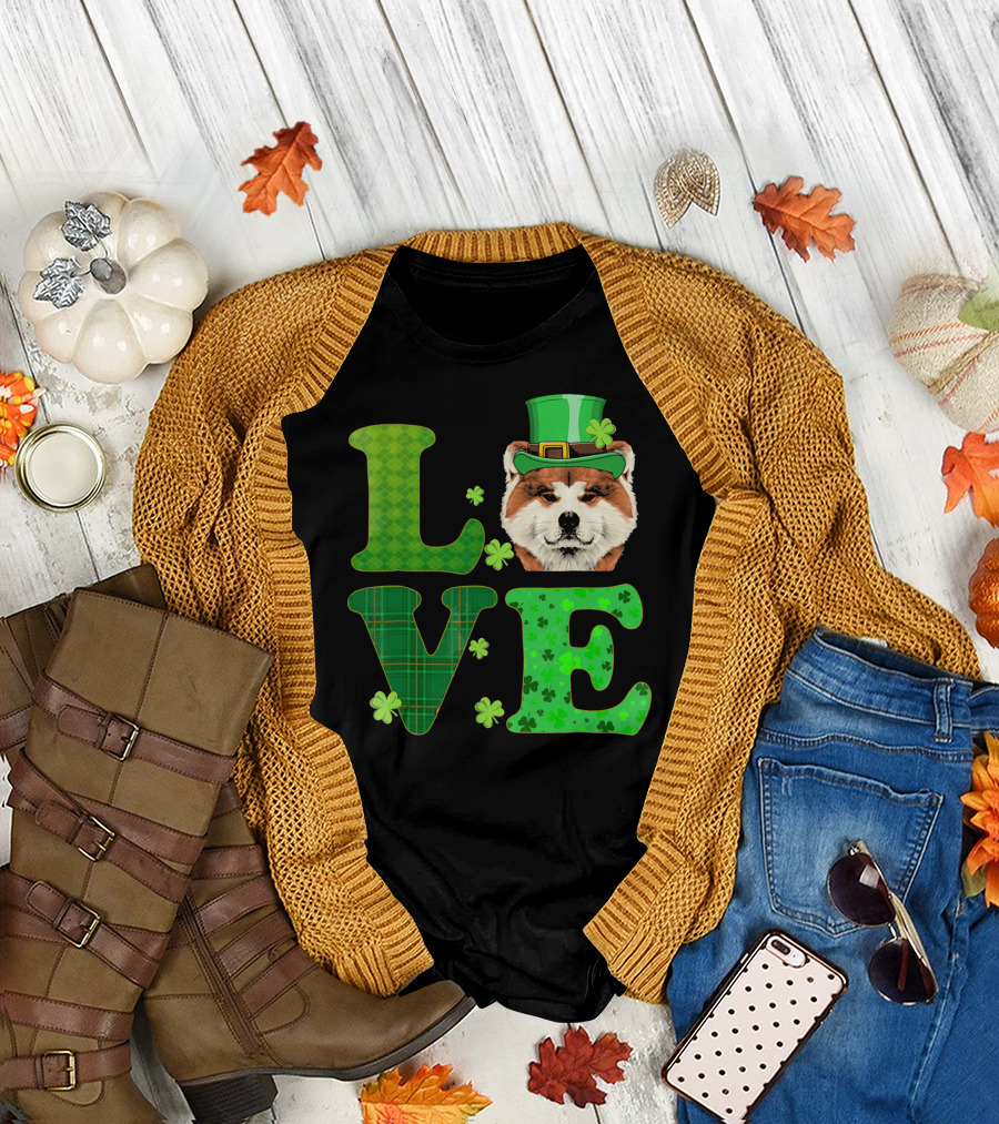 Love Akita Inu Shamrock Hat St. Patrick's Day T-Shirt