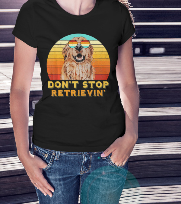 Don't Stop Retrievin' Retro Golden Retriever Sunglasses Vintage Sunset T-Shirt