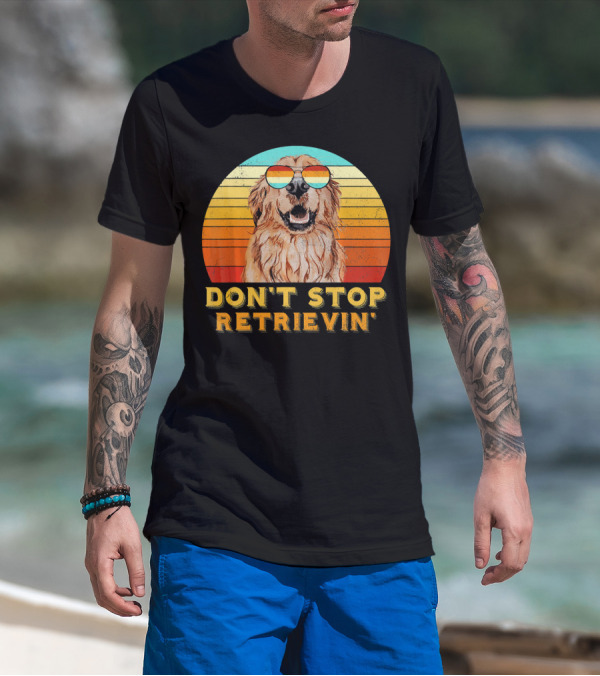 Don't Stop Retrievin' Retro Golden Retriever Sunglasses Vintage Sunset T-Shirt