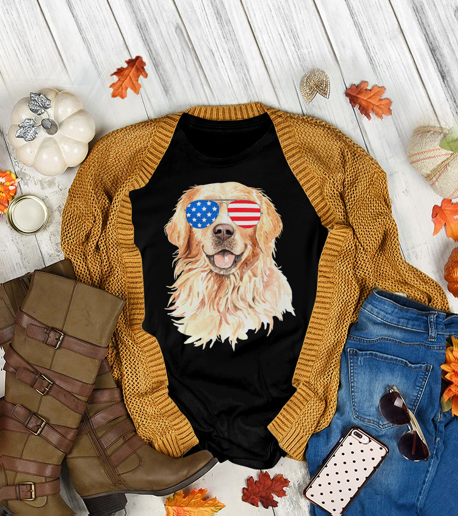 4th of July Merica Golden Retriever USA Sunglasses T-Shirt
