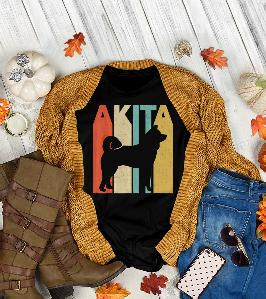 Vintage Retro Akita Silhouette Stripes T-Shirt