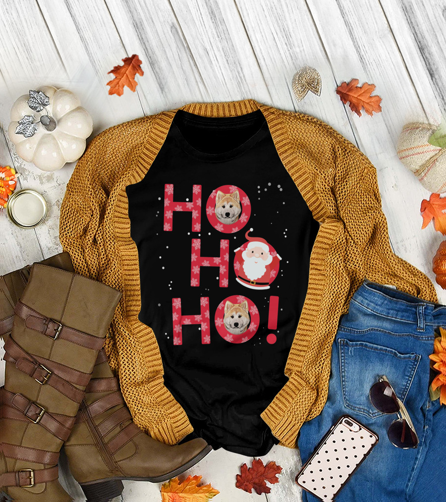 Ho Ho Ho Akita Dog Santa Christmas Laugh T-Shirt