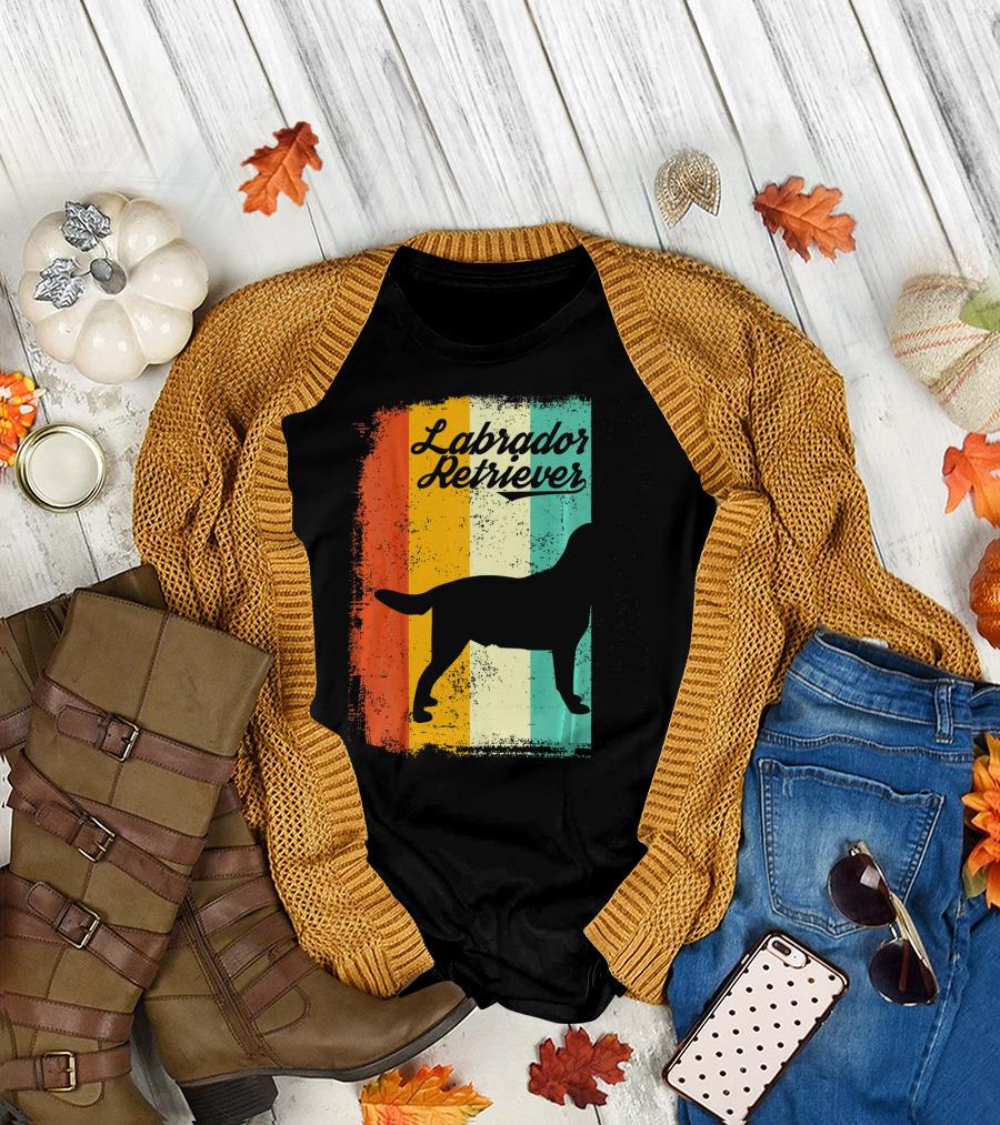 Labrador Retriever Dog Retro Vintage Silhouette with Stripes T-Shirt