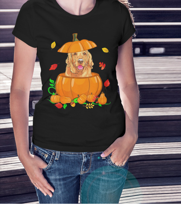 Golden Retriever Pumpkin Fall Leaves T-Shirt