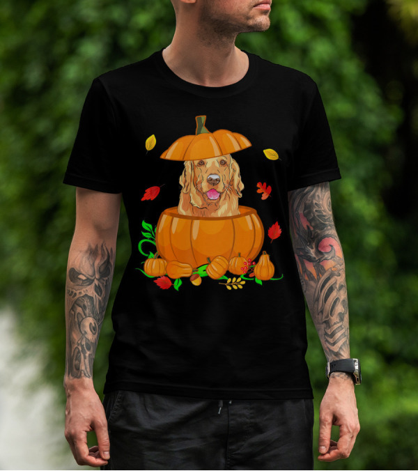 Golden Retriever Pumpkin Fall Leaves T-Shirt