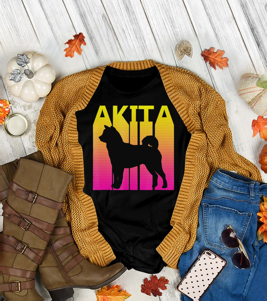 Akita Silhouette Retro Sunset T-Shirt