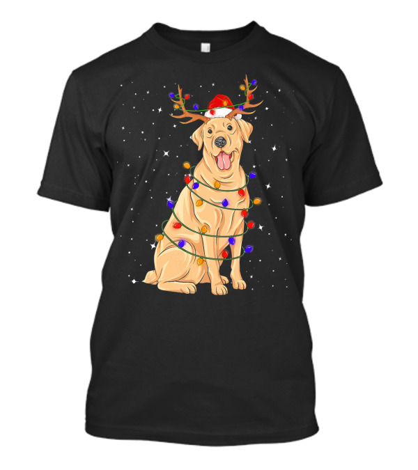 Labrador Retriever Christmas Lights Santa Hat Reindeer Antlers T-Shirt