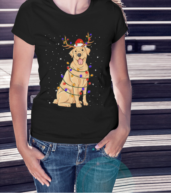 Labrador Retriever Christmas Lights Santa Hat Reindeer Antlers T-Shirt