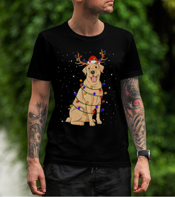 Labrador Retriever Christmas Lights Santa Hat Reindeer Antlers T-Shirt