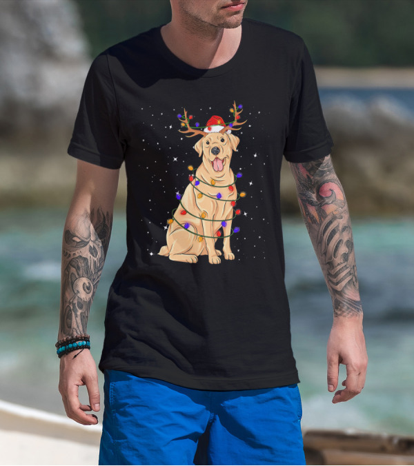 Labrador Retriever Christmas Lights Santa Hat Reindeer Antlers T-Shirt