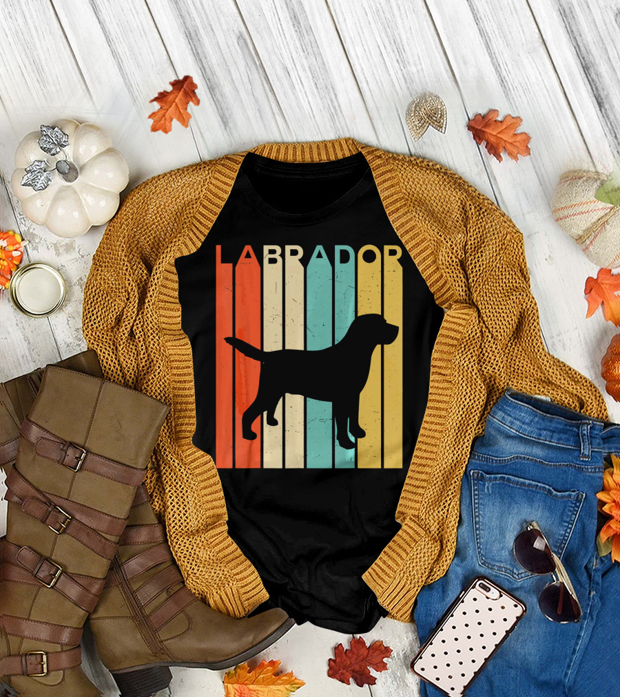 Labrador Retro Vintage Style Silhouette Stripes T-Shirt