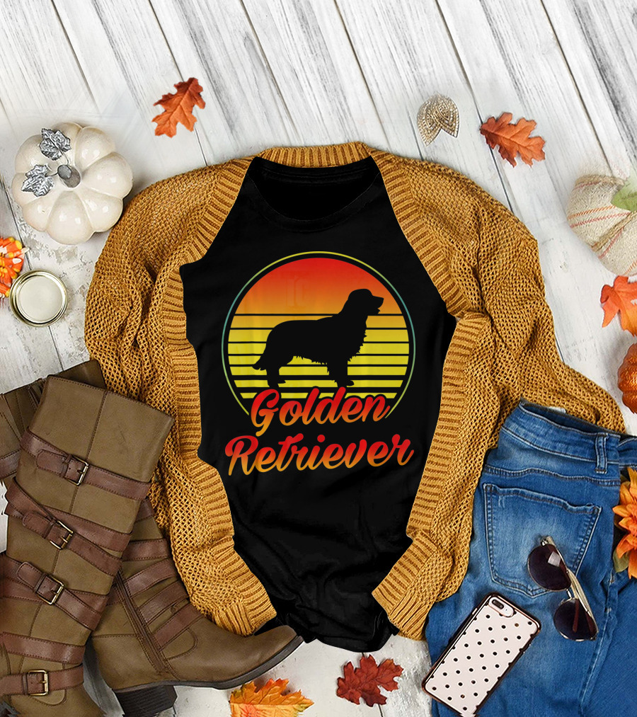 Golden Retriever Sunset Silhouette Vintage T-Shirt